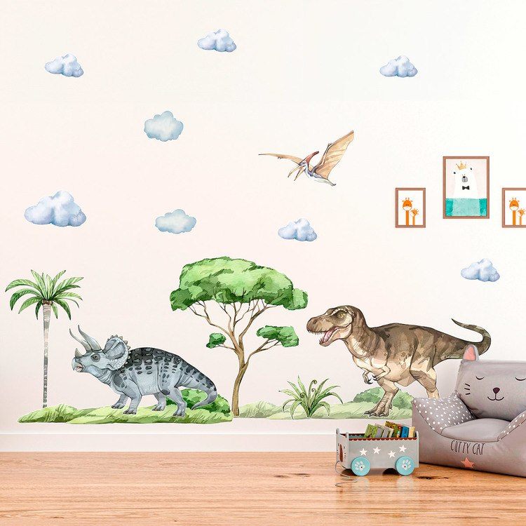 Stickers for Kids: Dinosaurs on a Jurassic adventure with clouds and 