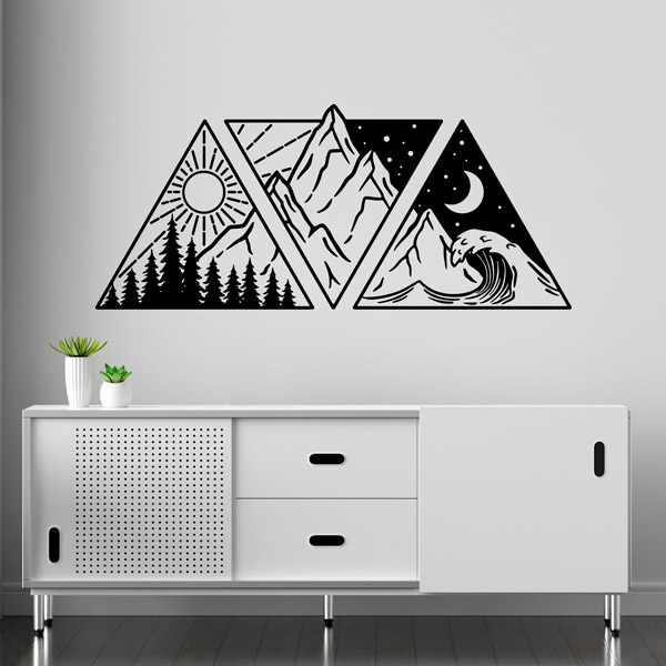 Wall Stickers: Mountain and beach with sun and moon