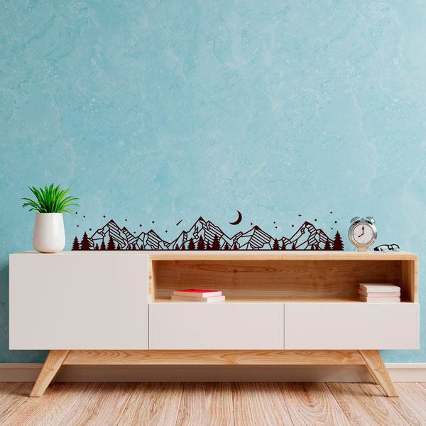 Wall Stickers: Mountain and pine landscape at night