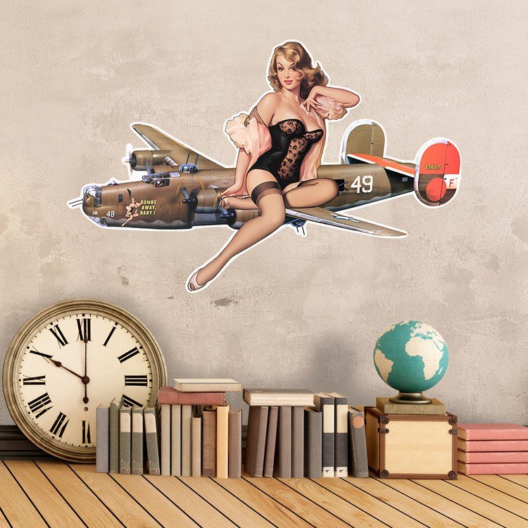 Wall Stickers: Vintage Bomber Plane with Pin-up Girl Decorative V