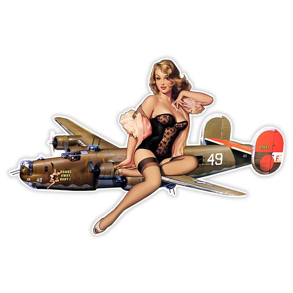 Wall Stickers: Vintage Bomber Plane with Pin-up Girl Decorative V