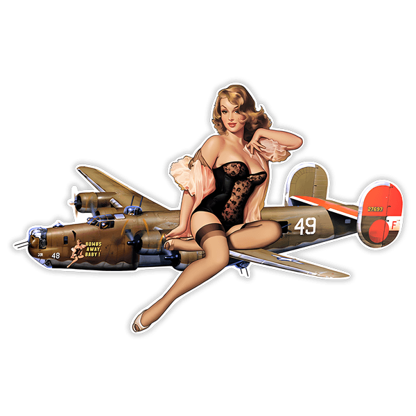 Wall Stickers: Vintage Bomber Plane with Pin-up Girl Decorative V