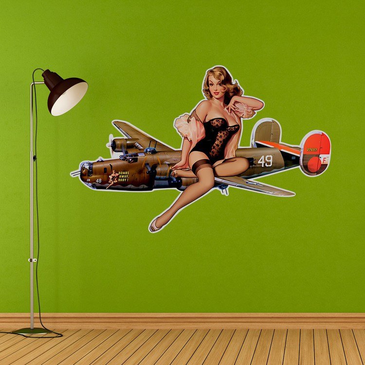 Wall Stickers: Vintage Bomber Plane with Pin-up Girl Decorative V