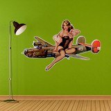 Wall Stickers: Vintage Bomber Plane with Pin-up Girl Decorative V 3