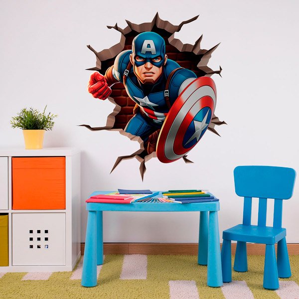 Wall sticker action America Captain in Hole