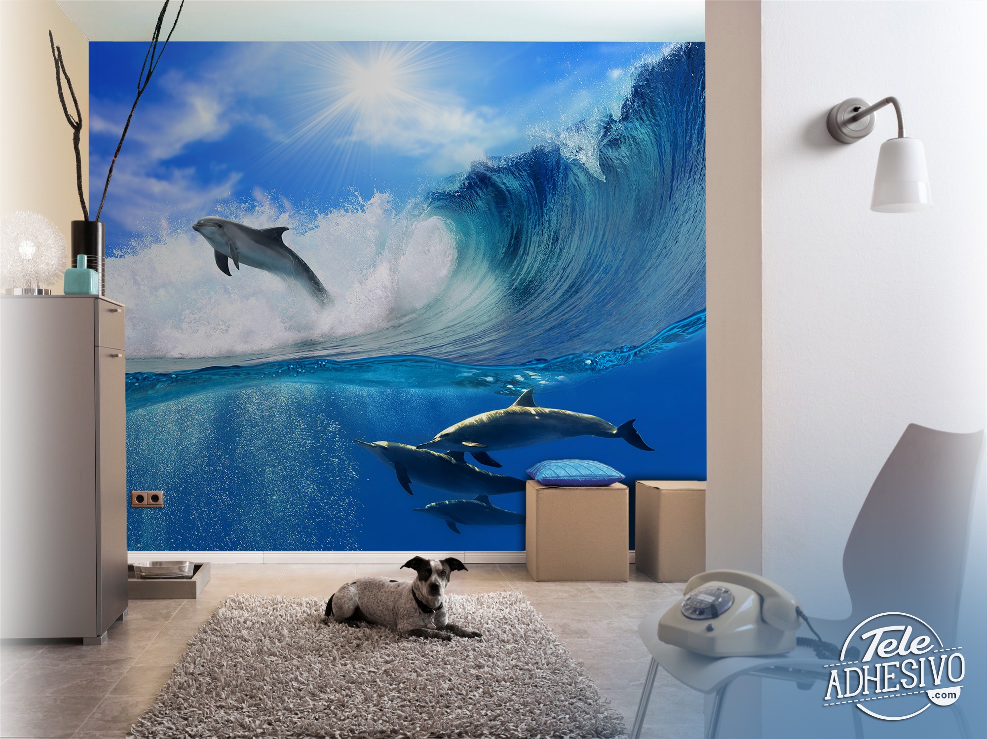Wall Mural Dolphins Jumping The Waves