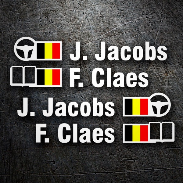 Car & Motorbike Stickers: Name and Belgian rally flag