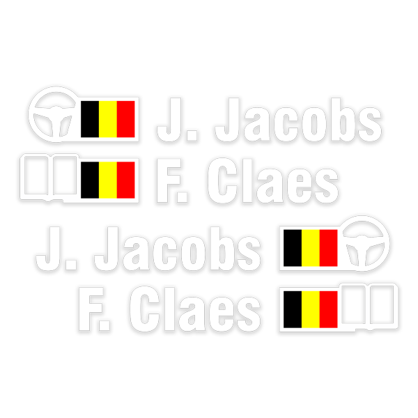 Car & Motorbike Stickers: Name and Belgian rally flag