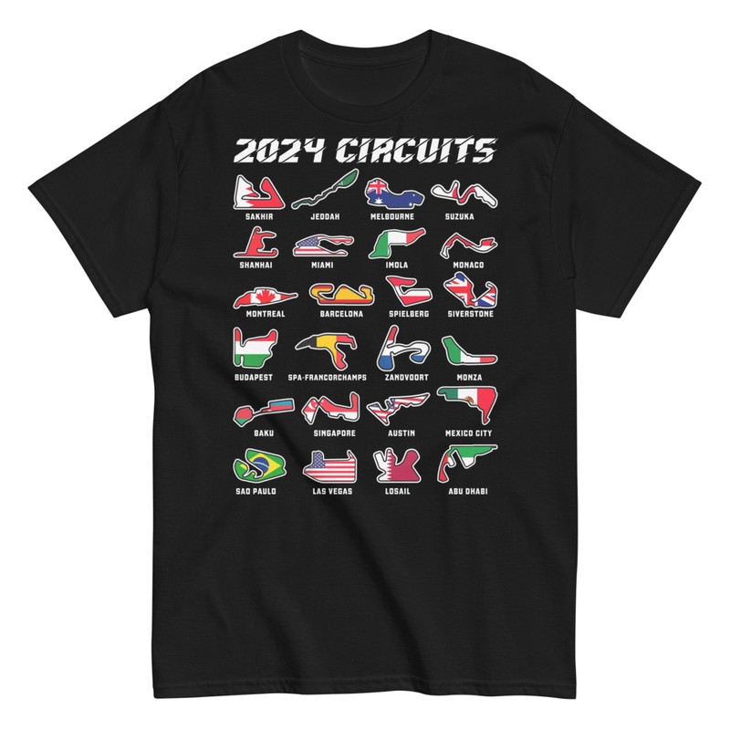 T-shirts: 2024 F1 Grand Prix T-shirt with Circuits and Flags