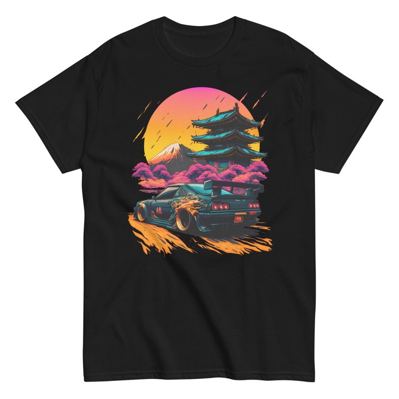 T-shirts: T-shirt of Tuning Drifting Car with Japanese Templ