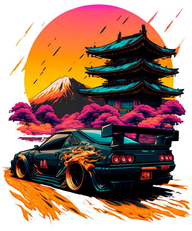 T-shirts: T-shirt of Tuning Drifting Car with Japanese Templ