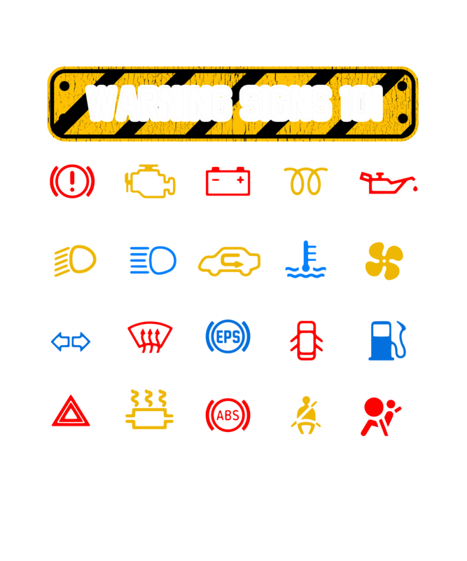 T-shirts: Warning Signs 101 T-shirt with Car Dashboard Icons