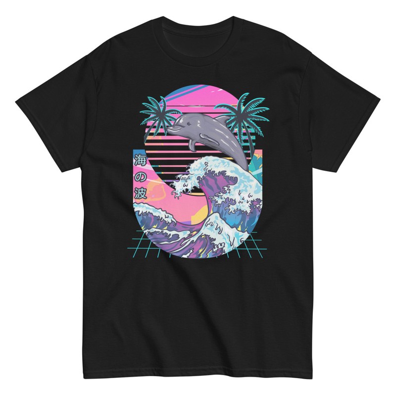 T-shirts: Aesthetic Dolphin Jumping Big Wave T-shirt