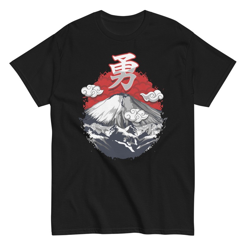 T-shirts: Mount Fuji T-shirt with Kanji and Clouds