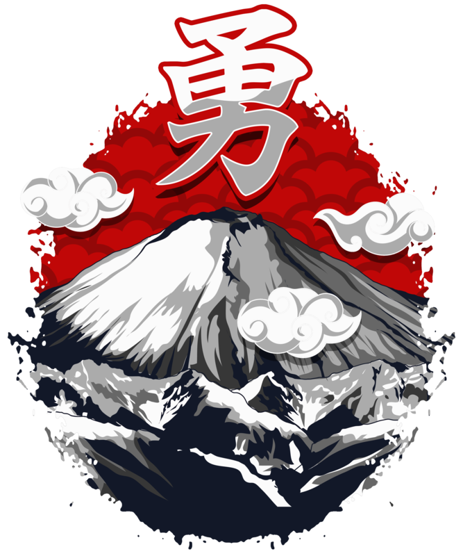 T-shirts: Mount Fuji T-shirt with Kanji and Clouds