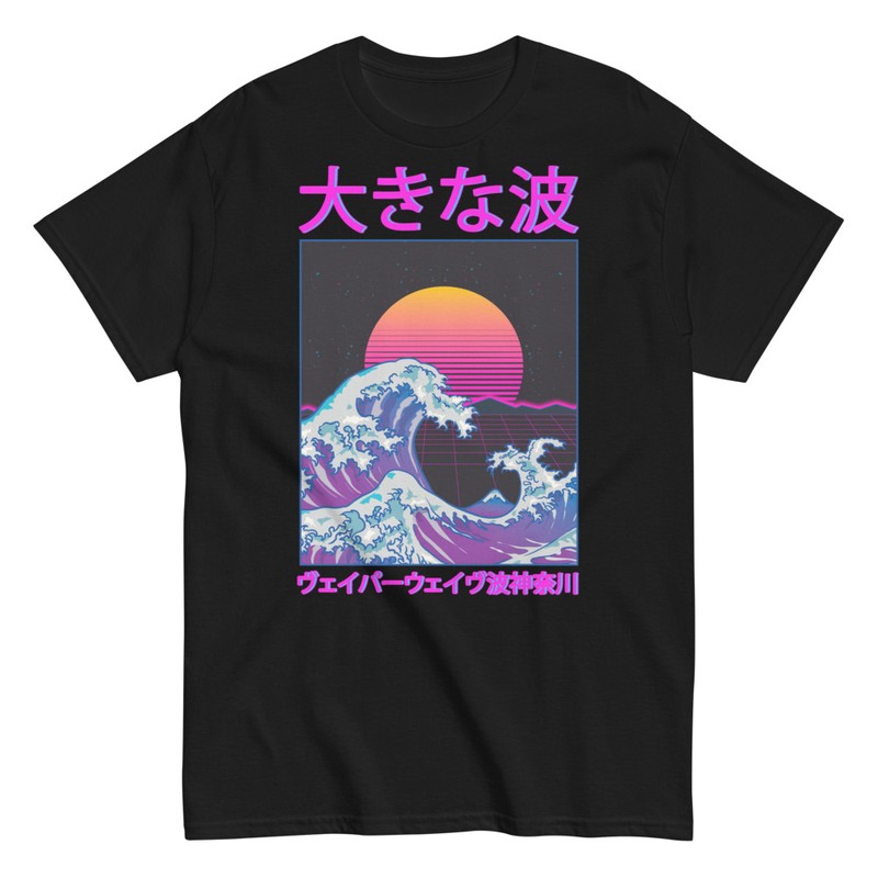 T-shirts: Vaporwave aesthetic t-shirt with The Great Wave of