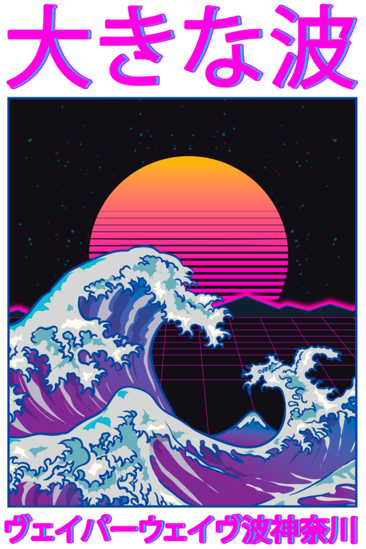 T-shirts: Vaporwave aesthetic t-shirt with The Great Wave of