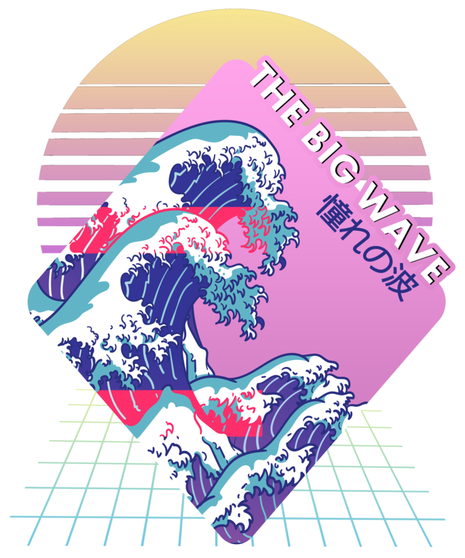 T-shirts: Vaporwave T-shirt The Great Wave 90s Vintage Style