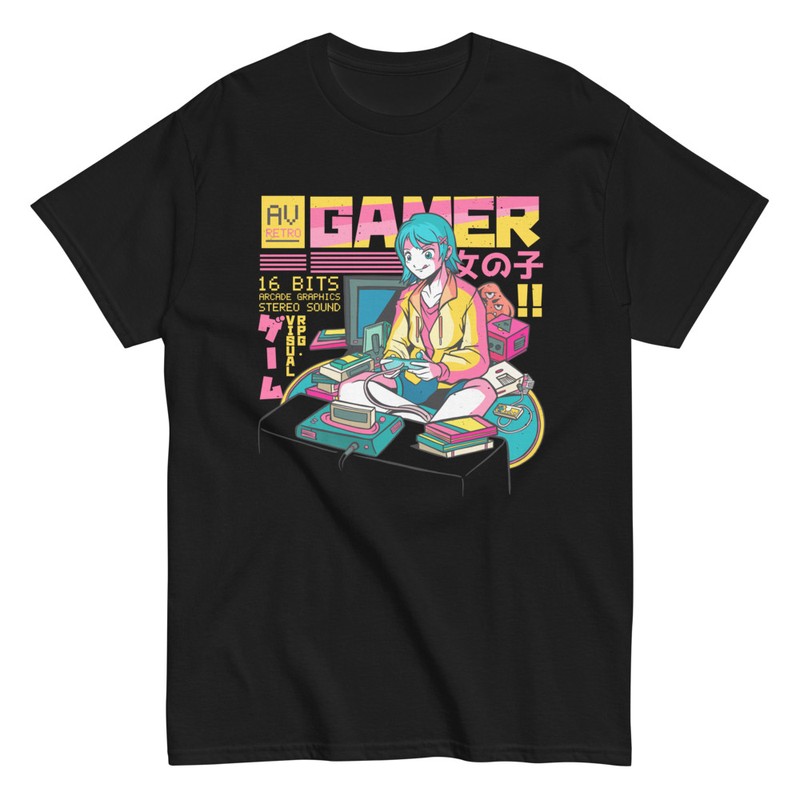 T-shirts: Anime Gamer T-Shirt - Character Playing