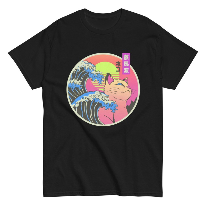 T-shirts: T-shirt with Kanagawa Wave and Kitten