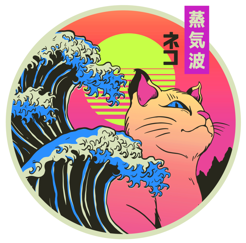 T-shirts: T-shirt with Kanagawa Wave and Kitten