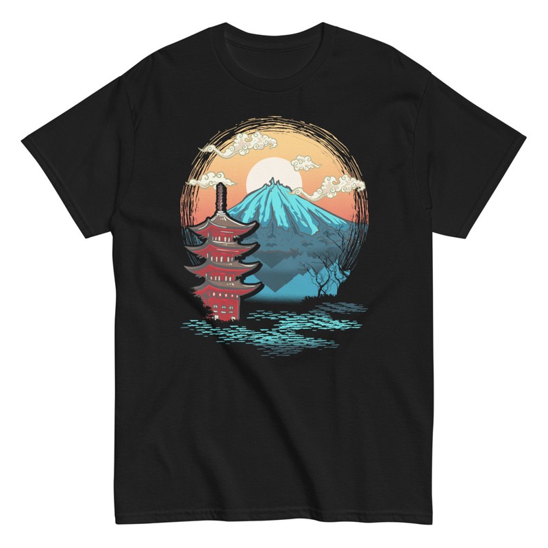 T-shirts: Vintage Japan T-shirt with Mount Fuji and Temple