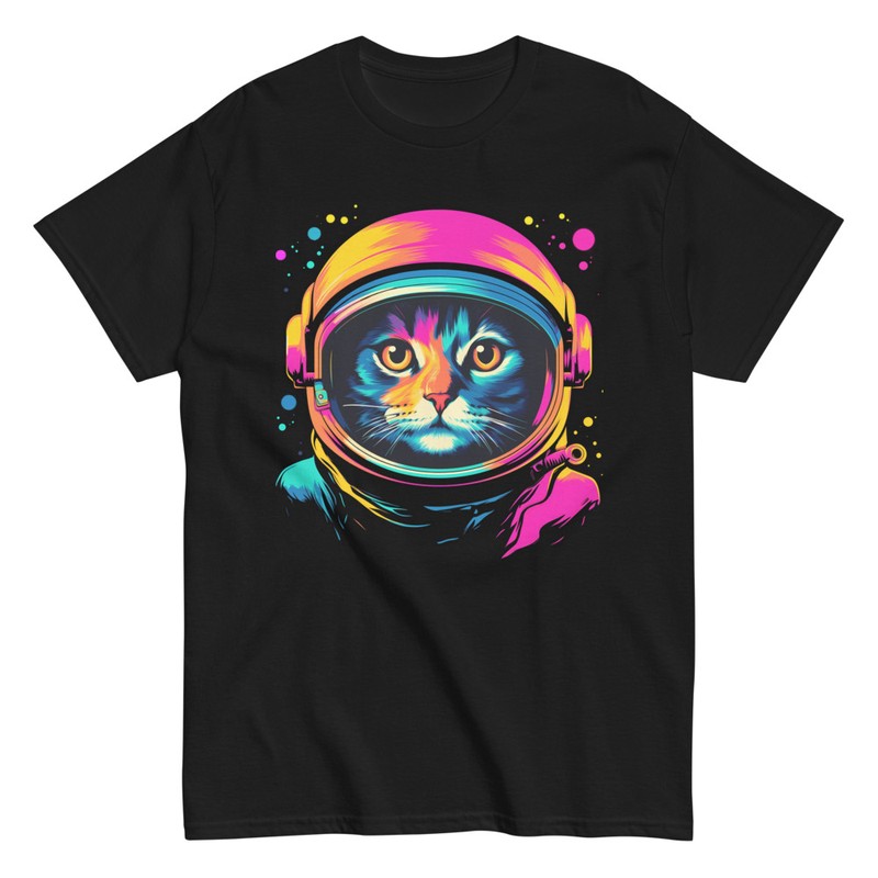 T-shirts: T-shirt psychedelic astronaut cat