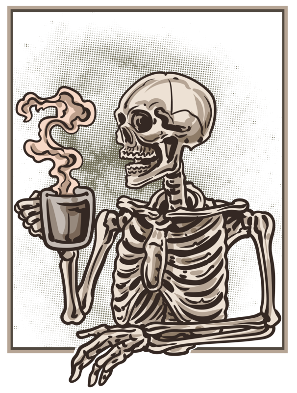 T-shirts: Skeleton with Coffee Cup