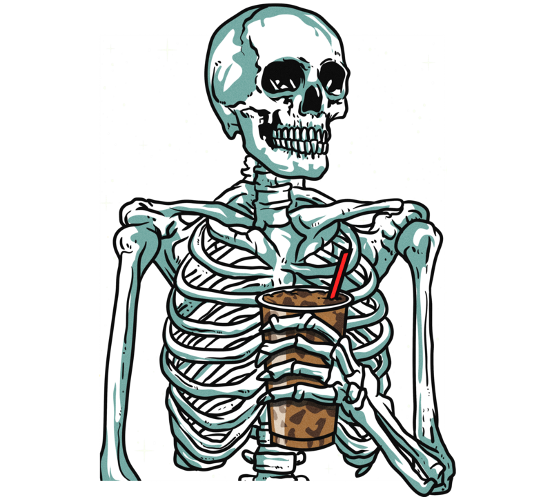 T-shirts: Skeleton Drinking Iced Coffee