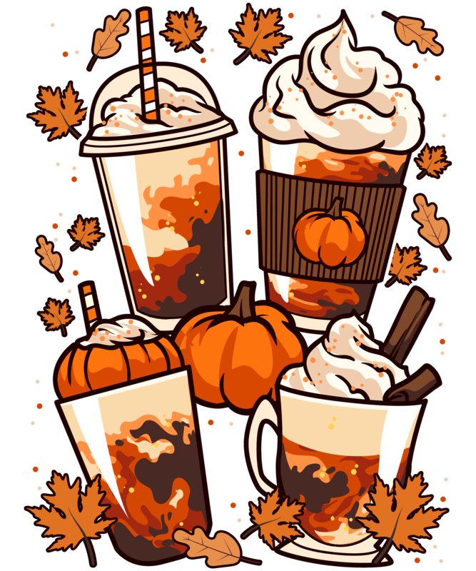 T-shirts: Coffee and Pumpkins in Autumn and Halloween