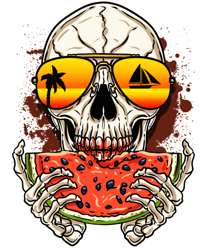 T-shirts: Skull Eating Watermelon Halloween