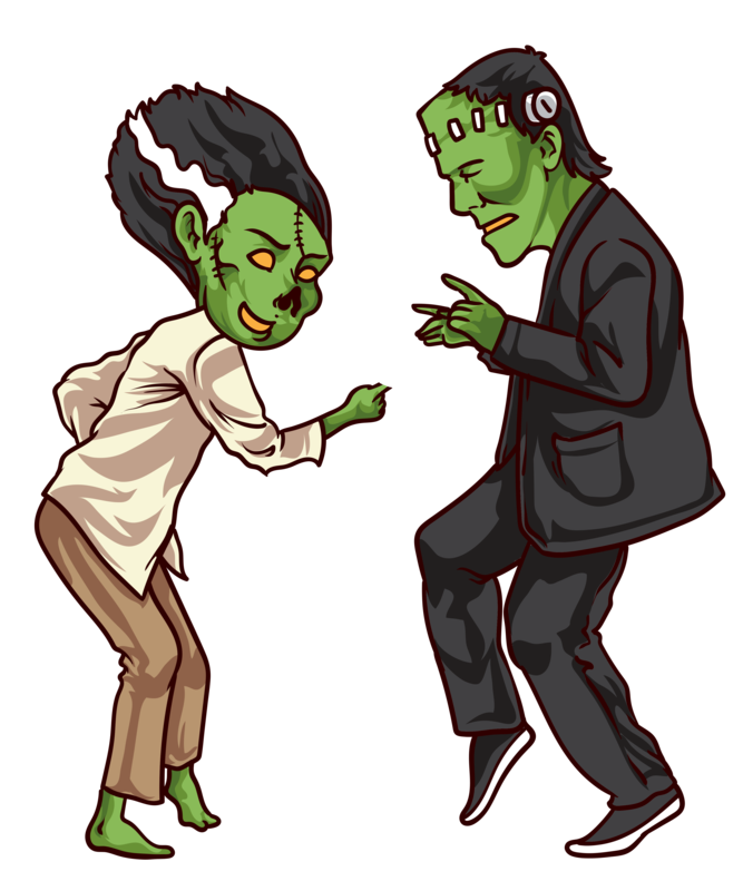 T-shirts: Frankenstein and Bride Dancing Pulp Fiction Hallow