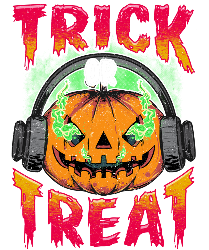 T-shirts: Trick or Treat with Pumpkin and Headphones