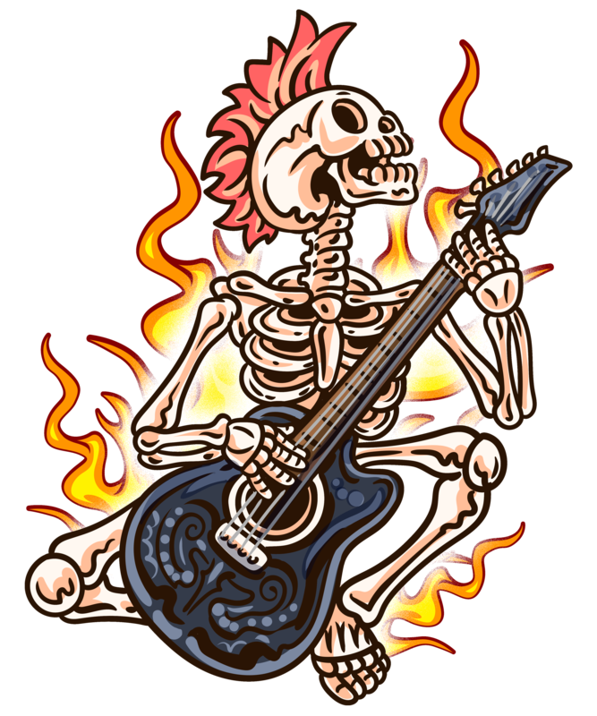 T-shirts: Skeleton Punk Guitarist on Fire