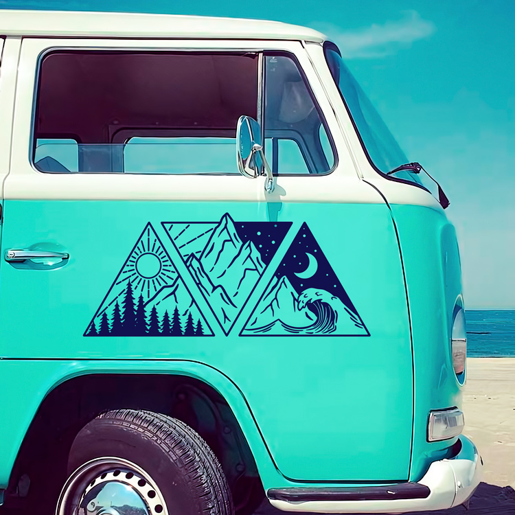 Camper van decals: Day, night, mountain, and beach